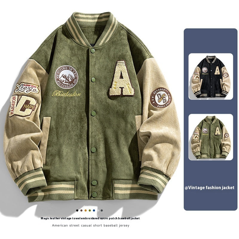 American Retro Loose Letter Baseball Jacket – Vintage Varsity Bomber for Men & Women | Oversized Streetwear
