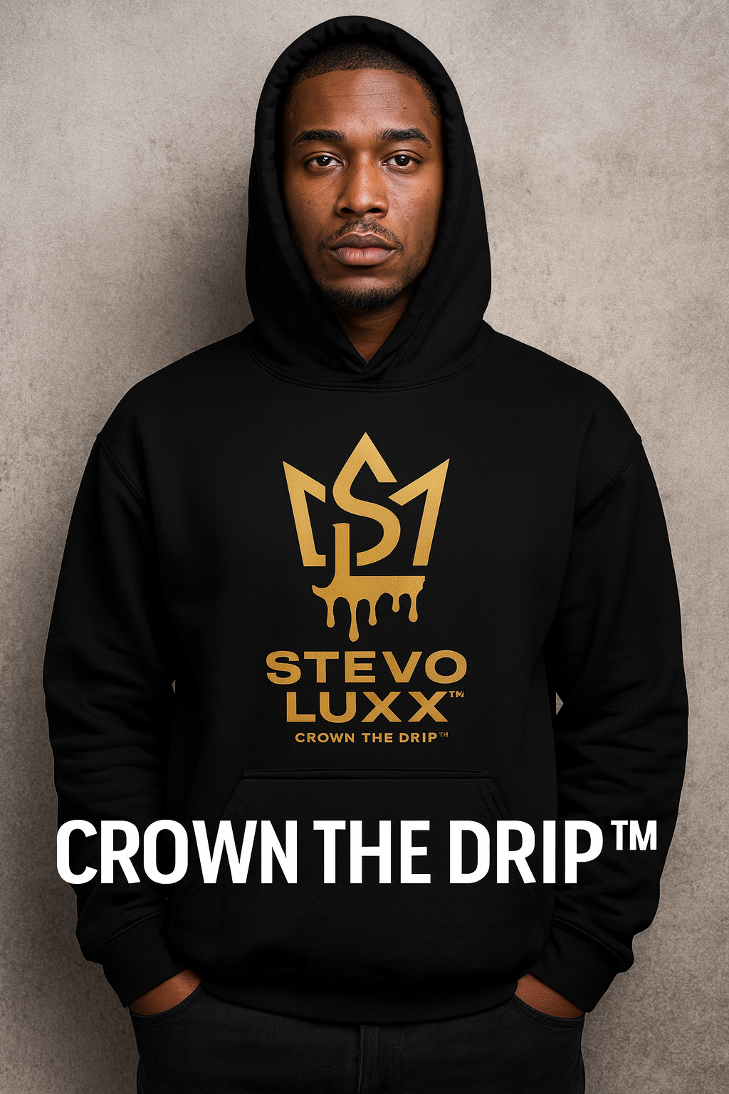 STEVO LUXX™ Black Hoodie – Royal Signature Edition | Crown the Drip™ - Kick Luxe