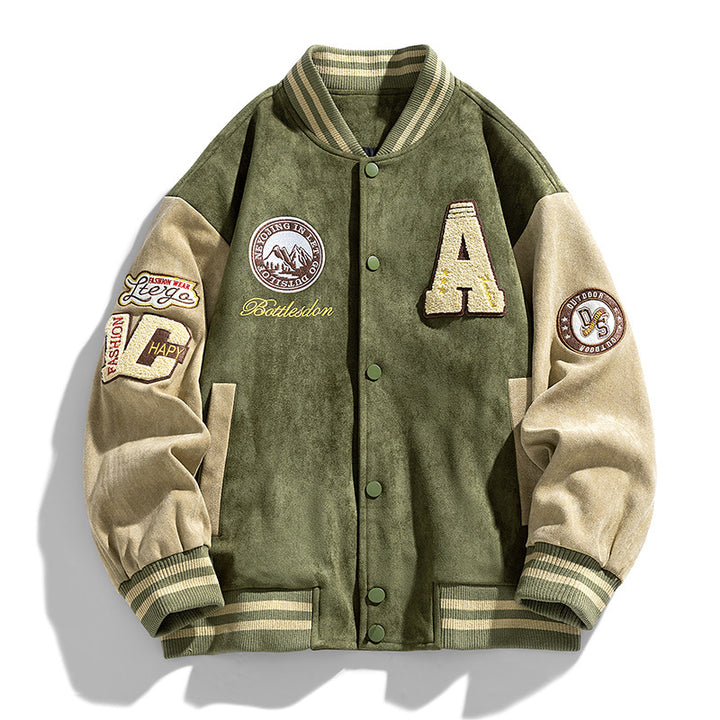 American Retro Loose Letter Baseball Jacket – Vintage Varsity Bomber for Men & Women | Oversized Streetwear